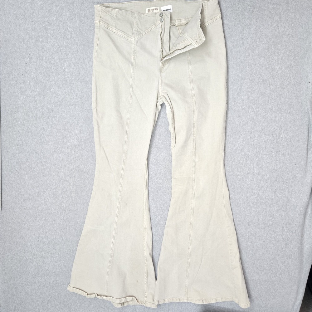 Shyanne Women Pants 34W X 34L Beige Dress Pants Twill Flare 33" Inseam READ